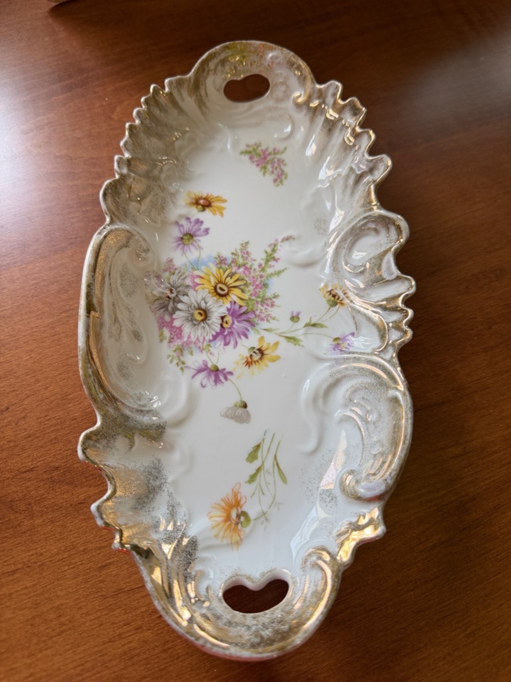 RS Prussia Porcelain Double Handle Ornate Floral Tray with Gold Trim - Picture 12 of 12